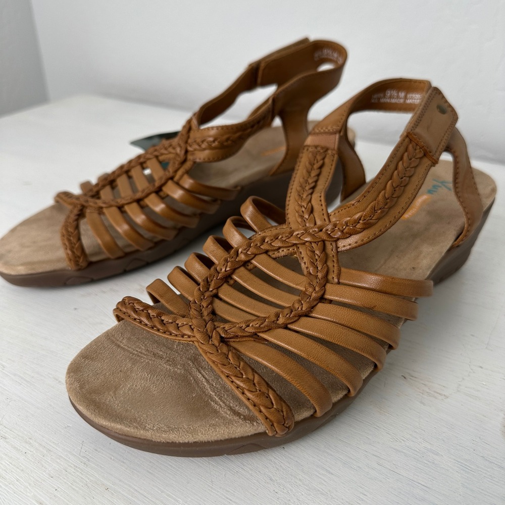 Yuu Sandals Womens 9.5 Heidi Brown Memory Foam Strappy Wedge NEW